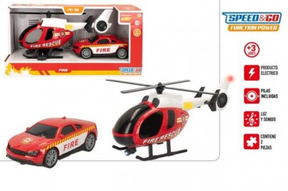 Helicóptero y Vehículo Luz y Sonido Rojo