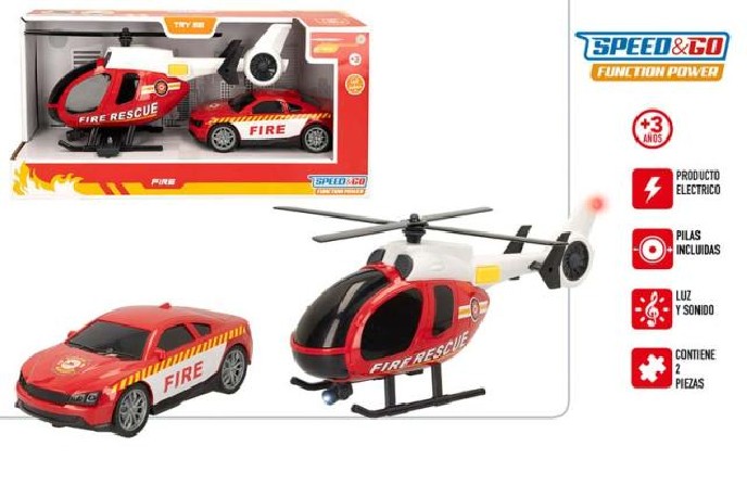 Helicóptero y Vehículo Luz y Sonido Rojo