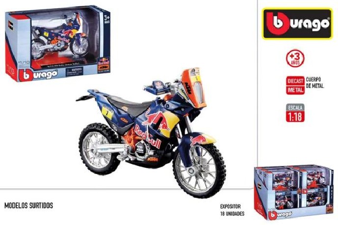 Moto Burago Metal Cross KTM 1/24 x 3 (Expositor de 12)