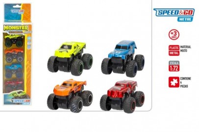 Set 4 Coches Metal Monster 4x4  2 Surtidos