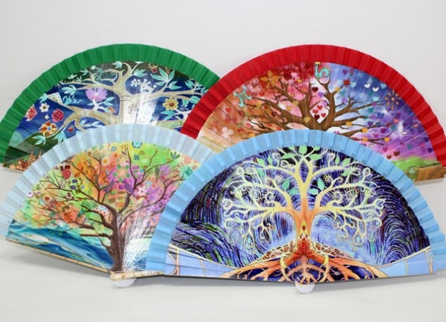 Abanico Madera Arbol de la Vida x 12